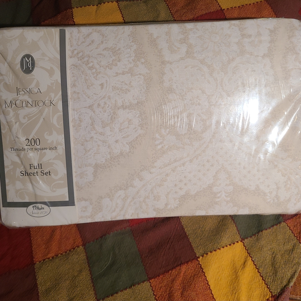 Jessica McClintock Lace Damask Cream Full 4 Piece Sheet Set, New In Package